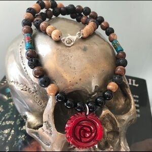 Handmade artisan beaded rose necklace
